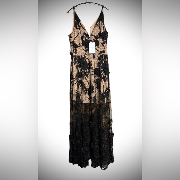 Dress the Population Black and Tan Floral Gown - Picture 1 of 8